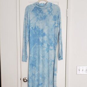 Woman Fashion Nova Blue Tie Dye Long Sleeve Tall Very Long Maxi Fitted Dress